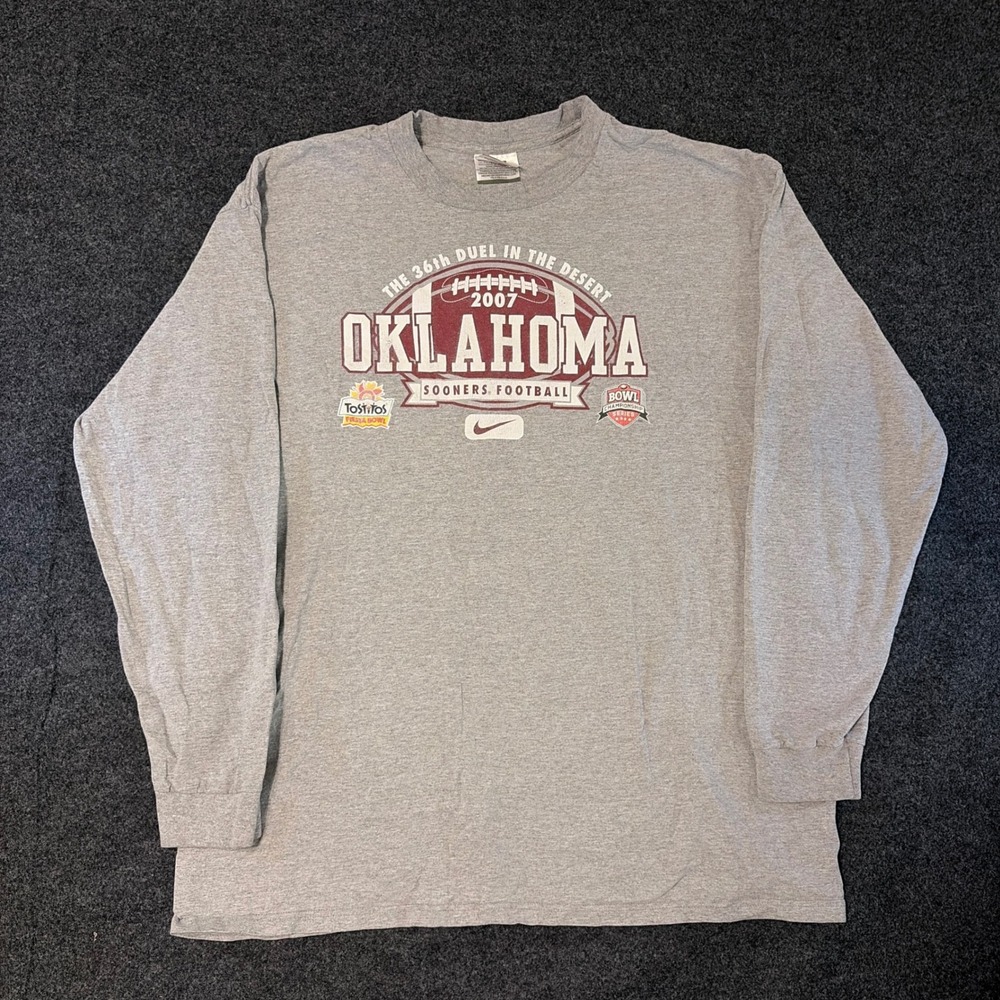 Nike Team Oklahoma Sooners Football 2007 Fiesta Bowl Long Sleeve Shirt Gray XL